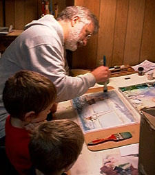 Brian Minor painting in studio