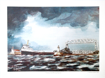 Frontenac Early Morning Departure, Duluth, MN, Liftbridge, Aerial Lift Bridge